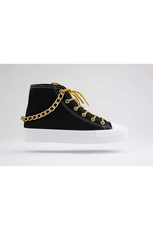ANTIN RENGİ ZİNCİR VE ALTIN RENGİ BAHCIKLI baskılı Kız Çocuk spor ayakkabı sneaker